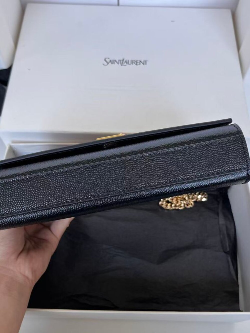 Saint Laurent Black Leather Crossbody with Gold YSL Chain - Picture 4 of 9